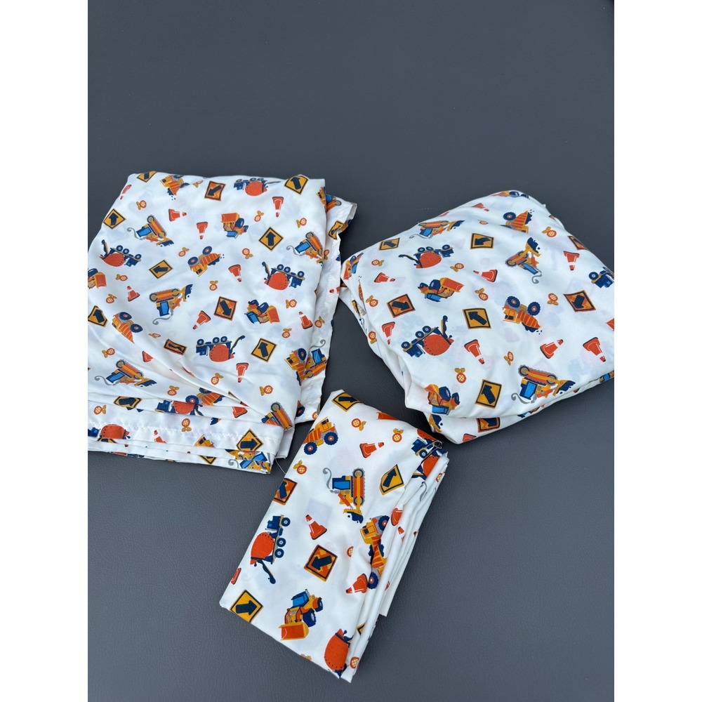 Circo Toddler Sheet Set‎ Construction Trucks Bulldozer 3pc White Orange Blue